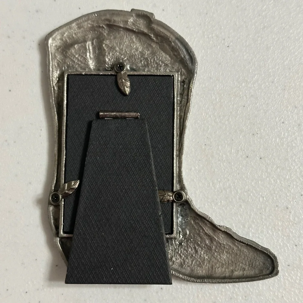Rich Collection Cowboy Boot Picture Frame Pewter Tone Cast Metal Western 2